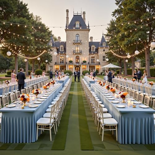 4 Pack Dusty Blue Spandex Fitted Tablecloths for 6 Foot Rectangle Tables, Dusty Blue Stretch Table Cloth with Table Skirt, Wrinkle Free Spandex Table Covers 6ft for Parties, Weddings, Trade Shows - Image 5