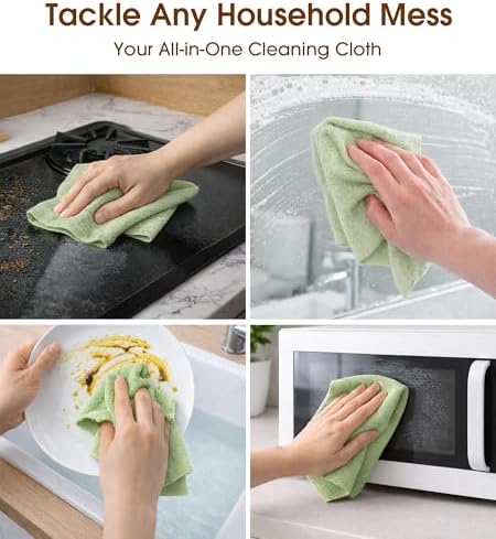 KitchLife Microfiber Cleaning Cloth Roll, 100 Pack - Tear-Away Microfiber Paper Towels, Lint-Free, Reusable, Washable for Kitchen, Car, Dishes, and Sensitive Surfaces (Bean Green) - Image 4