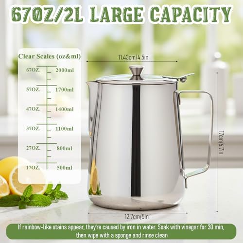 67 oz 304 Stainless Steel Pitcher with Lid - Image 2