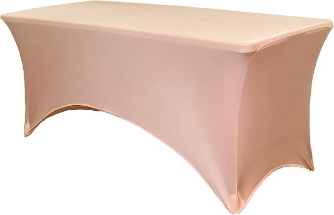 YOUR CHAIR COVERS - 6ft Peach Rectangular Spandex Table Covers Fitted Tablecloth Wedding Event Patio Decorations Elastic Fabric Stretch for Folding Table by YourChairCovers