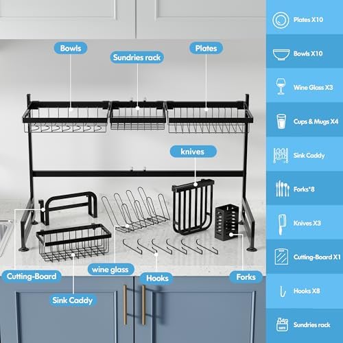 BOOSINY Over The Sink Dish Drying Rack with Utensil and Cup Holder - Image 2