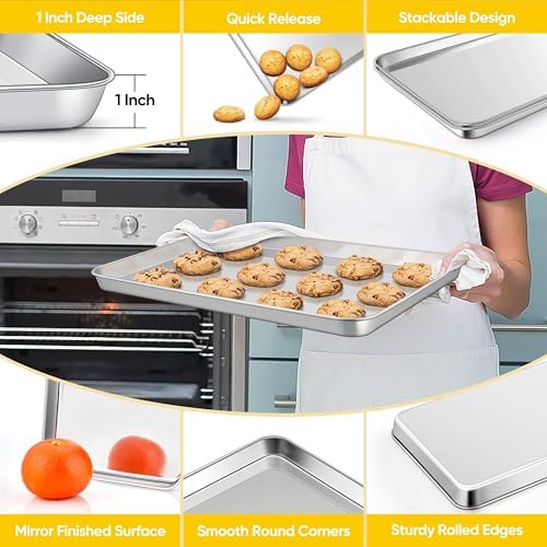 Homikit 1 Pack 16x12 Inch Stainless Steel Jelly Roll Pan, Non Stick | Large Baking Sheet for Oven, Metal Cookie Tray, Non Toxic, Rustproof, Heavy Duty, Mirror Finish, Dishwasher Safe - Image 3