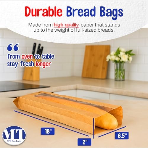 MT Products Kraft Bread Bags 6.5" x 2" x 18" - Disposable Paper Bags (Pack of 1000) - Made in the USA - Image 2