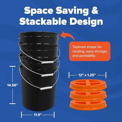 ePackageSupply 5 Gallon Bucket - Food Grade w/Lid BPA-Free, Black/Orange, 3 | Airtight Gamma Seal Screw-On Lid, Heavy-Duty 90 Mil HDPE Plastic, Food Safe and Durable Container, Bulk Storage, Made in USA - Image 2