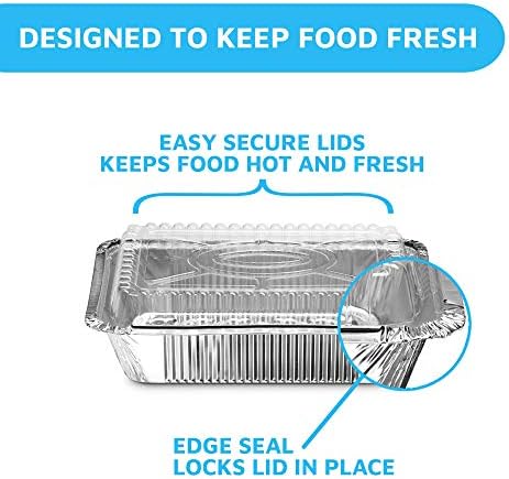 MontoPack Disposable Takeout Pans with Clear Lids | 2lb Capacity Aluminum Foil Food Containers with Strong Seal for Freshness & Spill Resistance | Eco-Friendly & Recyclable | 50-Pack 8x5.5” Drip Pans - Image 5