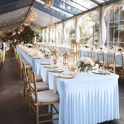 Wish Care 6 Pack Baby Blue Spandex Table Clothes for 6 Foot Rectangle Tables, 6FT Wrinkle Free Fitted Tablecloths Ruffles Design Table Cover for Party, Banquet, Wedding and Events - Image 6