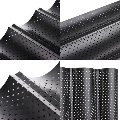ASelected Baguette Baking Tray Baguette Tray with Non-Stick Coating Baguette Baking Mould for 4 Baguettes Bread Baking Mould Perforated Baguette Tray Rolls with 4 Cavities - Image 3