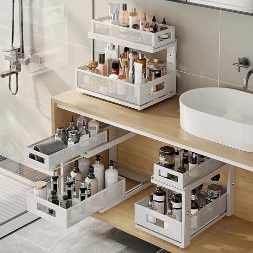 2 Pack Under Sink Organizer With Next-Gen Ball-Bearing Slides,2-Tier Pull Out Cabinet Storage,Height Adjustable Drawer Shelf for Bathroom,Kitchen,Laundry,Cabinet,Pantry(Patent Pending) - Image 7