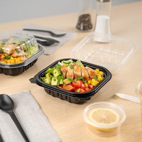 Thermo Tek 16 Ounce Clamshell Containers, 50 Disposable Take Out Boxes - Ventilated Lids, Microwavable, Black Plastic Meal Prep Containers, For Pastas, Salads, Or Sandwiches - Restaurantware - Image 4