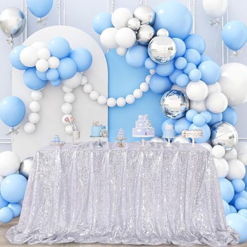 QueenDream Silver Sequin Tablecloth 90x90 Inch Gillter Table Cloth for Birthday Wedding Home Party Decorations by QueenDream