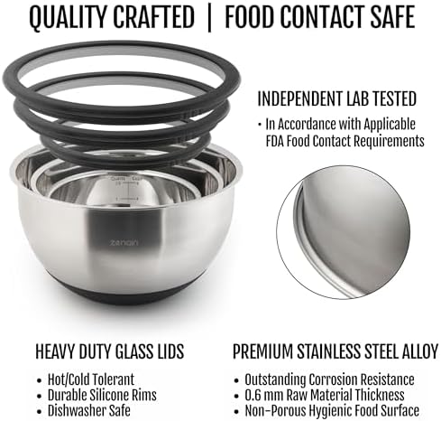 Premium Quality Stainless Steel Mixing Bowls with Lids, 3-Piece Set, Dishwasher-Safe Clear Glass Lids, No Plastics - Image 3