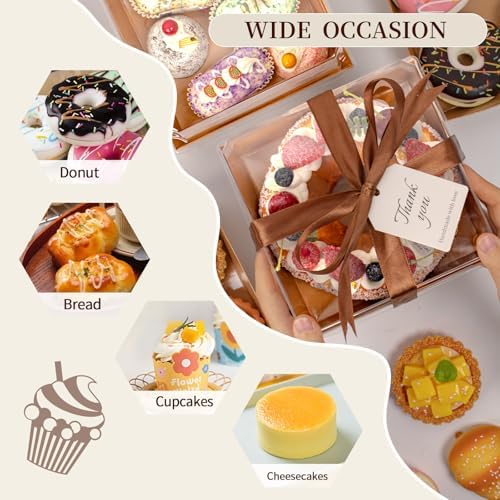 7 x 7 x 4 Inches Paper Cake Boxes with Clear Lids, 50 Pack Brown Charcuterie Boxes Large Square Food Containers, Disposable Bakery Boxes for Valentine's Day 4-6 Inch Bundt Cake, Pie, Dessert - Image 5