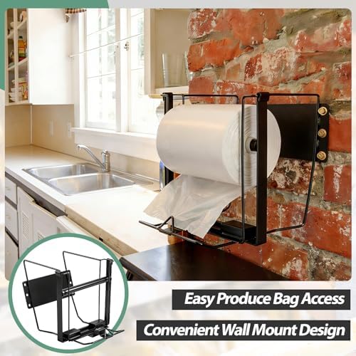Moxweyeni Produce Bag Roll Rack Wall Mount Narrow Profile Plastic Grocery Bag Holder Dispenser with Removable Rod for Supermarket Grocery Kitchen, 7 x 10 x 8 Inches - Image 4