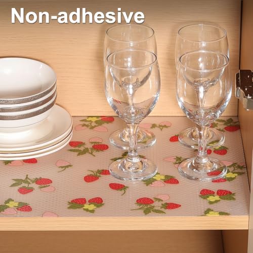 Cooyes Shelf Liner for Kitchen Cabinets – Waterproof & Oil-Proof Drawer Liner, Non-Adhesive EVA Mats with Fruit Pattern – Washable Easy to Clean, Easy to Cut (17.5" W x 240" L, Red Strawberry) - Image 4