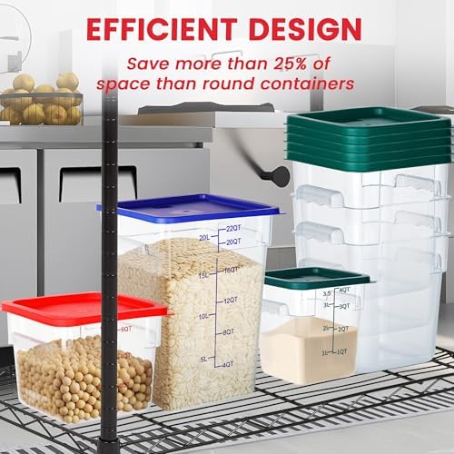 BIEAMA 4 Pack 8 Qt Square Food Storage Containers with Lids, NSF, Clear | Commercial polycarbonate containers with scale markings and handles; stackable for prep, brining, fermentation & bulk storage - Image 6