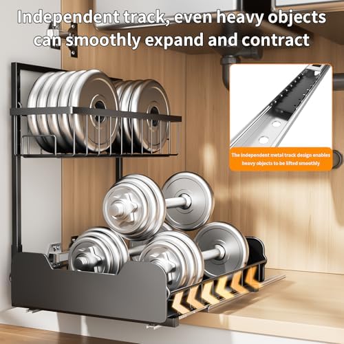 PureBox Under Sink Organizer, 2-Tier L-Shaped Pull Out Cabinet Shelf with 2 Installation Methods, Adjustable Sliding Storage Drawer for Kitchen, Bathroom, Laundry, Metal, Black - Image 2