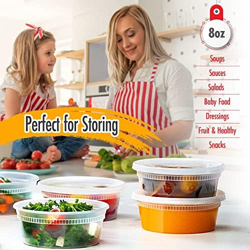 (8oz-Deli Containers with Leakproof Lids-50 Pack BPA-Free Plastic Microwaveable Clear Food Storage Container Premium Heavy-Duty Quality, Freezer & Dishwasher Safe - Image 4