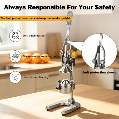 Cast Iron Orange Juicer Squeezer Hand Press Heavy Duty Countertop Squeezer Manual Citrus Juicer with Stainless Steel Cup for juicing oranges, lemons, pomegranates, limes, citrus, etc（silvery） - Image 5