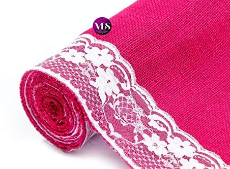 VDS Pack of 15, Burlap Table Runner with White Lace Edge, 100% Natural Jute Rustic Hessian Table Cloth Centerpiece for Wedding Birthday Party Banquet Table Decoration (Size 12X108 Inch)(Magenta) - Image 5