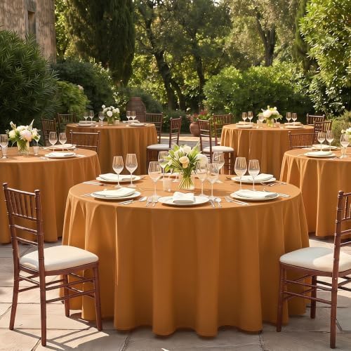 Fitable 6 Pack Bronze Round Tablecloths - 90 Inches in Diameter - Image 6