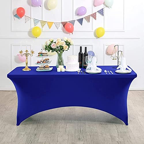MDS® Pack of 12 Spandex Tablecloth 6FT Tight Fitted Stretch Table Cover – Washable Wrinkle-Free Reusable Elastic Patio Tablecloth for Wedding, Party, Banquet, Trade Show, Event Décor - Royal Blue - Image 3