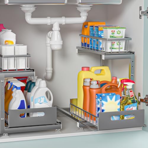 Saydear 2-Pack L-Shaped Under Sink Organizer, 2-Tier Pull-out Cabinet Rack by Saydear