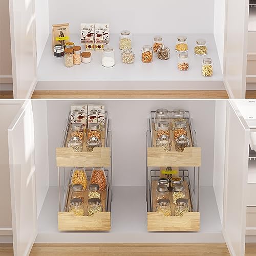 Sikarou Pull Out Cabinet Organizer,Heavy-Duty Slide Out Shelf, Wood and Wire Basket, Pull Out Drawer for for Kitchen Under Sink Space, Pantry, Bathroom, 2 Tie 9 * 21 in - Image 6