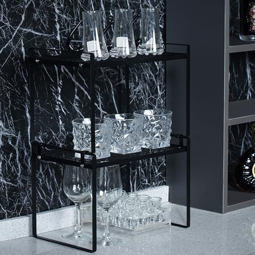 Shantton Cabinet Shelf Organizer, Pantry Shelf Rack, Black 13.1x10.6x9.5 | 2-Pack Stackable Metal Riser Holds 40LBS with Non-Slip Feet for Kitchen Pantry Bathroom Countertop Freezer Cupboard - Image 6