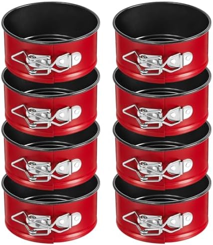 Sunnyray 8 Pcs 4 Inch Springform Pans Mini Cheesecake, Red | Removable Bottom Leakproof, Ideal for Cheesecakes Pizza Quiche Tarts, Nonstick Spring Form Baking Easy Release Round Molds by Sunnyray