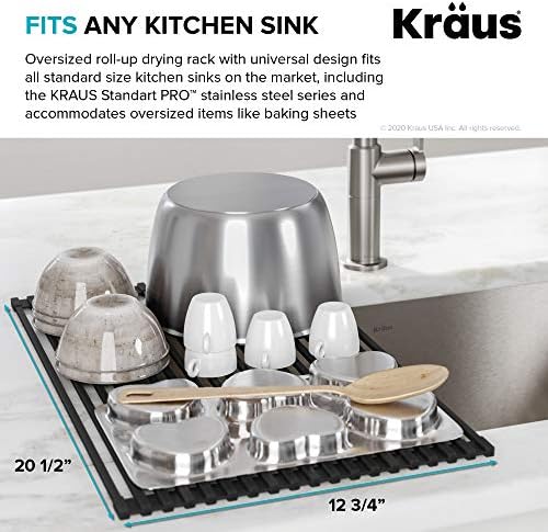 Kraus Multipurpose Over-Sink Roll-Up Dish Drying Rack, Colander and Trivet in Light Grey, KRM-10GREY - Image 4