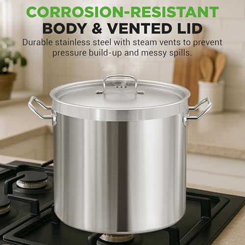 Nutrichef Stainless Steel Cookware Stockpot, 40 Quart Heavy Duty Induction Soup Pot With Stainless Steel Lid And Strong Riveted Handles, Even Heat Distribution, Compatible With Most Cooktops - Image 5