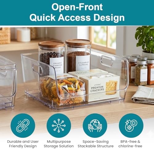 Basicwise 16" Open-Front Clear Storage Bin with Easy-Grip Handle Stackable Transparent Plastic Organizer Container for Pantry Cabinet Refrigerator Drawers Closets and Shelf Organization, Extra Large - Image 4