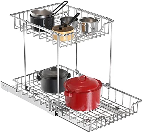 Simple Houseware 2-Tier (L+L) Pull Out Under Cabinet Sliding Shelf, Chrome by SimpleHouseware