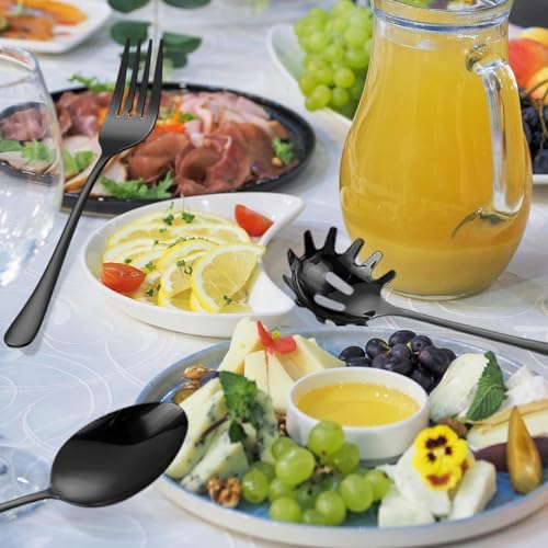 Black Utensils Catering Set 11-Piece Stainless Steel Spatula Turner Serving Spoon Fork Skimmer Ladle Cake Server Cutter, Buffet Banquet Kitchen Restaurant Hostess Set Easy to Clean - Image 5