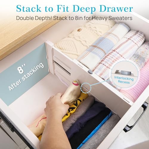 Vtopmart Drawer Dividers for Clothes 8 Pack, Adjustable 4" High Expandable from 11.3"-17" Dresser Drawer Organizer, Plastic Drawers Separators for Dresser, Baby Clothes, Kitchen and Office Storage | Adjustable Drawer Organizer, Dresser Clothes Separato... - Image 4