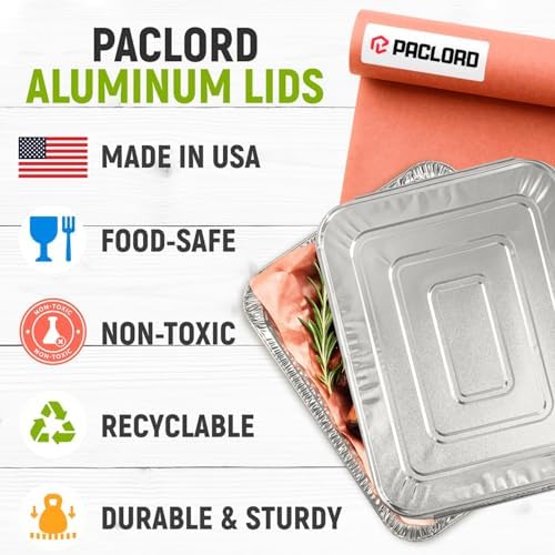 Aluminum Lids for 9" x 13" Half Size Steam Table Pans, Pack of 50 - USA-Made Disposable Foil Lids for Aluminum Trays - Tight-Fit, Leak-Resistant, Heat-Retaining, Oven and Freezer Safe - Image 3