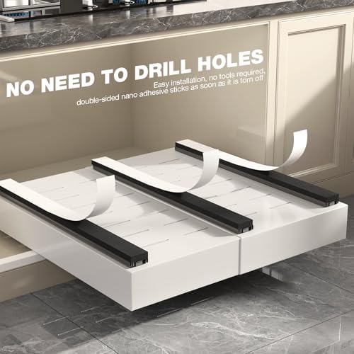 Seinloes 4 Pack Pull Out Cabinet Organizer 22" Deep,Full Extension 3 Slide Rails Slide Out Drawers With Raising Pad for Framed Cabinets,Expandable Width (12.3"-20.5"),No Drill Roll Out Shelf,White - Image 7