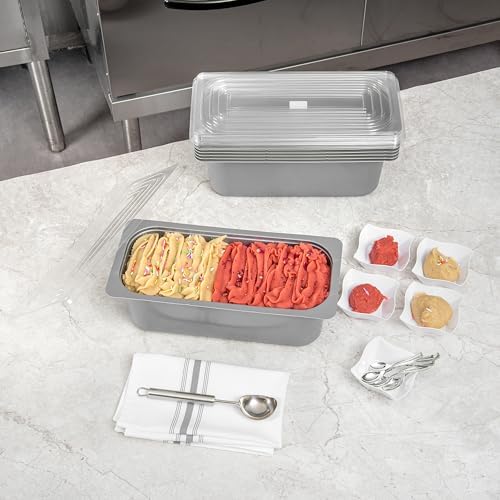 Restaurantware 5 Quart Ice Cream Tub, 100 Count, 5.28 Liter Capacity, Plastic Dessert Container, Rectangular Food Storage Box, Stackable Clear Lid, Gray - Image 6