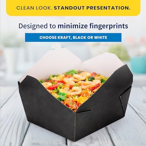 FC Meyer MeyerPak #2 Take Out Cartons, Leak & Grease Resistant Take Out Boxes, Earth-Friendly Disposable To Go Food Containers, 7 3⁄4” x 5 1⁄2” x 1 7⁄8“, Small, Black, Pack of 15 - Image 3