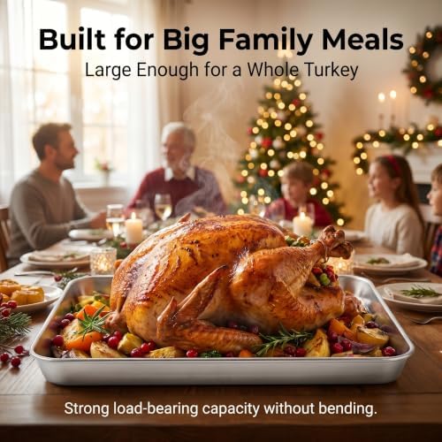 Stainless Steel Baking Sheet, 17.5" x 13" Cookie Sheet, 1-Pack | Large Half Sheet Pan for Baking Roasting Cooking, Heavy Duty & Non-Toxic, Easy Clean & Dishwasher Safe - Image 6