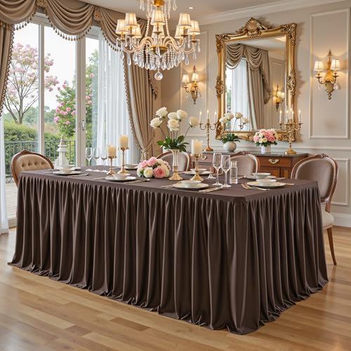 PARTISKY 1 Pack Chocolate Tablecloths for Rectangle Tables 4ft, Wrinkle Resistant Spandex Table Cover Fitted Stretch Table Cloth with Pleated Ruffle Skirts for Party Banquet Dining Birthday Wedding - Image 5