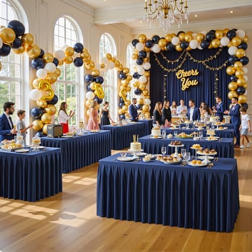 6 Pack Navy Blue Rectangle Tablecloth 8 FT Stretch Spandex Fitted Table Cloth for 8 Foot Rectangle Tables Banquet Tablecloths Wrinkle Free Table Cover Skirt Ruffle Tablecloth for Party Wedding - Image 2