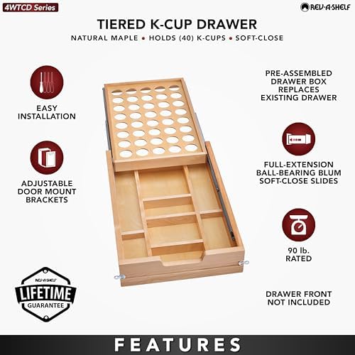 Rev-A-Shelf 15 Inch 2 Tiered Cutlery and Utensil Pullout Drawer Organizer with KCUP Tray and Soft-Close Slides, 4WTCD-18HSC-KCUP-1 - Image 3