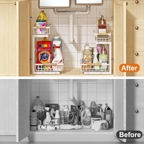 REALINN Under Sink Organizer, White 2 Pack Height Adjustable - Image 6