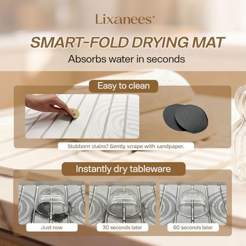 Stone Drying Mat for Kitchen Counter, 23.62"X15.35" Absorbent Diatomaceous Collapsible Quick Drying Dish Mats，Roll This Non-Slip Highly Absorbent Drying Mat Into a Compact Size for Seamless Storage - Image 3