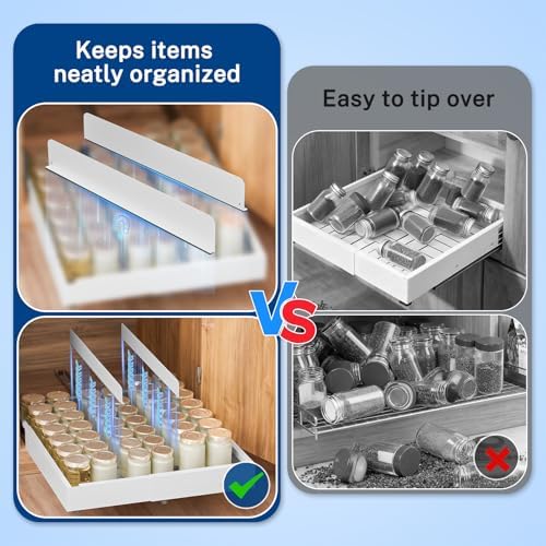 Insputer Pull Out Cabinet Organizer Expandable (12.4"-20.08")W & (16.26"-22.44")D, No Drill Slide Out Drawers with 3 Slide Rails, 2Pcs Magnetic Panel, Adhesive Roll Out Shelf for Kitchen, Pantry White - Image 4