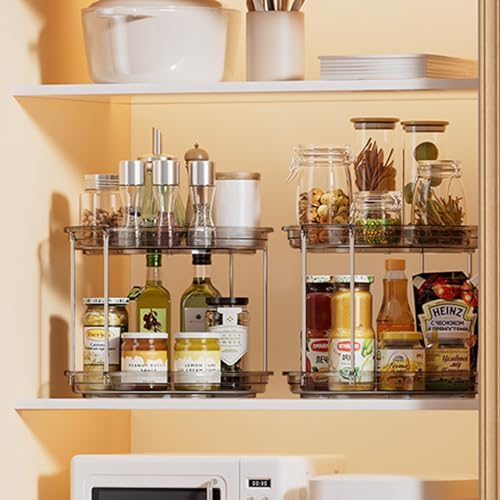 LAMU 2 Pack 2 Tier Lazy Susan Turntable Organizer 10.6'' Rotating Spice Rack Organization for Cabinet, Kitchen, Pantry, Countertop, Bathroom, Vanity, Medicine Cabinet Organizer, Grey - Image 7