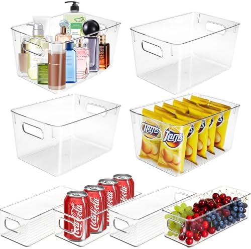 Set of 8 Clear Organizers and Storage Bins, 4 Large and 4 Small Stackable Plastic Storage Containers with Handles for Fridge, Freezer, Pantry, Cabinet, Kitchen Organization by Unknown
