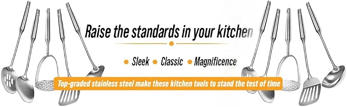 YBM Home Silicone Non-Stick Slotted and Solid Cooking Serving Spoons, Heat-Resistant Plastic Kitchen Tools for Mixing, Frying, Serving, Draining, Turning, with Stainless Steel Handle, Set of 2 Grey - Image 8
