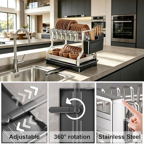 2 Tier Dish Drying Rack Stainless Steel Dish Rack Kitchen Counter - Image 5